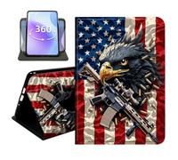 JANENFNA Slim Folio Case Compatible with iPad mini 6th/7th Gen 8.3" 2021/2024 and iPad mini A17 Pro, 360 Rotating Stand Cover, Auto Sleep/Wake, Eagle Rifle & US Flag