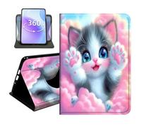JANENFNA Slim Folio Case Compatible with iPad Pro 11" 2024/2025/2026, PU Leather 360 Rotating Stand Cover, Auto Sleep/Wake, TPU Bumper, Cloud Kitten