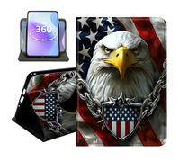 JANENFNA Slim Folio Case Compatible with iPad Pro 11" 2024/2025/2026, PU Leather 360 Rotating Stand Cover, Auto Sleep/Wake, TPU Bumper, Eagle with US Flag