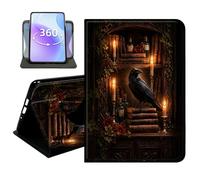 JANENFNA Slim Folio Case Compatible with iPad Pro 11" 2024/2025/2026, PU Leather 360 Rotating Stand Cover, Auto Sleep/Wake, TPU Bumper, Vintage Crow Book Shelf