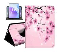 JANENFNA Slim Folio Case Compatible with iPad Pro 11" 2024/2025/2026, PU Leather 360 Rotating Stand Cover, Auto Sleep/Wake, TPU Bumper, Pink Cherry Blossoms