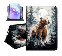 JANENFNA Slim Folio Case Compatible with iPad Pro 12.9" 2022/2021/2020 and iPad Air 13" 2024/2025/2026, 360 Rotating Stand Cover, Auto Sleep/Wake, Bear Under Full Moon
