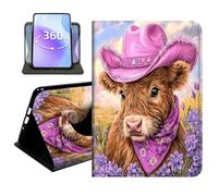 JANENFNA Slim Folio Case Compatible with iPad Pro 13" 2024/2025/2026, PU Leather 360 Rotating Stand Cover, Auto Sleep/Wake, TPU Bumper, Cow in Pink Cowboy Hat