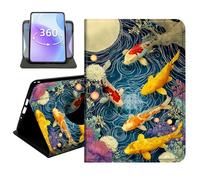 JANENFNA Slim Folio Case Compatible with iPad Pro 13" 2024/2025/2026, PU Leather 360 Rotating Stand Cover, Auto Sleep/Wake, TPU Bumper, Koi Fish Pond Art