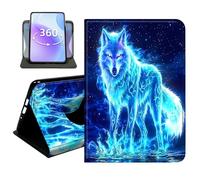 JANENFNA Slim Folio Case Compatible with iPad Pro 13" 2024/2025/2026, PU Leather 360 Rotating Stand Cover, Auto Sleep/Wake, TPU Bumper, Blue Fire Wolf