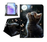 JANENFNA Slim Folio Case Compatible with iPad Pro 13" 2024/2025/2026, PU Leather 360 Rotating Stand Cover, Auto Sleep/Wake, TPU Bumper, Kitten with Butterflies