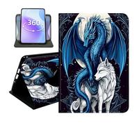 JANENFNA Slim Folio Case Compatible with Kindle Scribe 10.2 Inch 2022/2024 Release, 360 Rotating Stand Cover, Auto Sleep/Wake, Blue Dragon & White Wolf