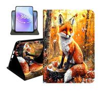 JANENFNA Slim Folio Case Compatible with Microsoft Surface Go 2 10.4" and Surface Go 3 10.5", PU Leather 360 Rotating Stand Cover, Protective TPU Bumper, Autumn Fox in Snow