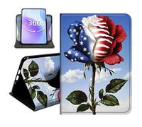 JANENFNA Slim Folio Case Compatible with Samsung Galaxy Tab A 8.0" 2017, SM-T380/T385, PU Leather 360 Rotating Stand Cover, Protective TPU Bumper, Slim Tablet Cover, USA Flag Rose