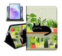 JANENFNA Slim Folio Case Compatible with Samsung Galaxy Tab A 8.0" 2019, SM-T290/T295, PU Leather 360 Rotating Stand Cover, Auto Sleep/Wake, TPU Bumper, Sleeping Black Cat