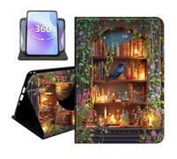 JANENFNA Slim Folio Case Compatible with Samsung Galaxy Tab A7 10.4" 2020/2022, PU Leather 360 Rotating Stand Cover, Auto Sleep/Wake, TPU Bumper, Magic Raven Bookshelf
