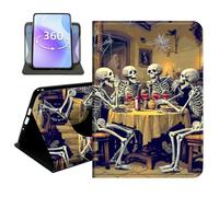 JANENFNA Slim Folio Case Compatible with Samsung Galaxy Tab A7 Lite 8.7" 2021, SM-T220/T225/T227, PU Leather 360 Rotating Stand Cover, Protective TPU Bumper, Spooky Skeletons Dinner