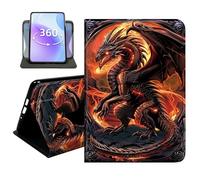 JANENFNA Slim Folio Case Compatible with Samsung Galaxy Tab A7 Lite 8.7" 2021, SM-T220/T225/T227, PU Leather 360 Rotating Stand Cover, Protective TPU Bumper, Fire Dragon Illustration