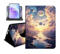 JANENFNA Slim Folio Case Compatible with Samsung Galaxy Tab A8 10.5" 2022, SM-X200/X205/X207, PU Leather 360 Rotating Stand Cover, Auto Sleep/Wake, TPU Bumper, Cosmic Planets Scene