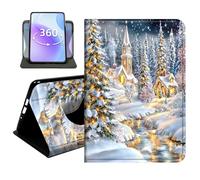JANENFNA Slim Folio Case Compatible with Samsung Galaxy Tab A8 10.5" 2022, SM-X200/X205/X207, PU Leather 360 Rotating Stand Cover, Auto Sleep/Wake, TPU Bumper, Snowy Church Scene