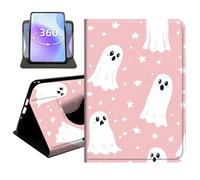 JANENFNA Slim Folio Case Compatible with Samsung Galaxy Tab A8 10.5" 2022, SM-X200/X205/X207, PU Leather 360 Rotating Stand Cover, Auto Sleep/Wake, TPU Bumper, Cute Ghosts Pattern