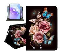 JANENFNA Slim Folio Case Compatible with Samsung Galaxy Tab A8 10.5" 2022, SM-X200/X205/X207, PU Leather 360 Rotating Stand Cover, Auto Sleep/Wake, TPU Bumper, Colorful Butterflies Rose