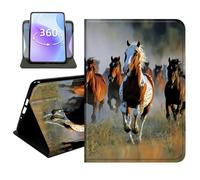 JANENFNA Slim Folio Case Compatible with Samsung Galaxy Tab A9/A11 8.7", 2024/2026, PU Leather 360 Rotating Stand Cover, Protective TPU Bumper, Slim Tablet Cover, Wild Running Horses