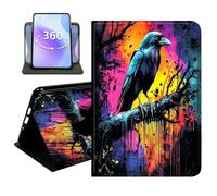 JANENFNA Slim Folio Case Compatible with Samsung Galaxy Tab E 9.6" 2015, SM-T560/T561/T567, PU Leather 360 Rotating Stand Cover, Protective TPU Bumper, Slim Tablet Cover, Neon Raven on Branch