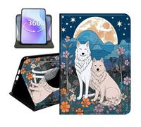 JANENFNA Slim Folio Case Compatible with Samsung Galaxy Tab S5e 10.5" 2019, SM-T720/T725, PU Leather 360 Rotating Stand Cover, Protective TPU Bumper, Slim Tablet Cover, White Dogs by Moon & Flowers