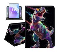 JANENFNA Slim Folio Case Compatible with Samsung Galaxy Tab S7 FE/S7 Plus/S8 Plus 12.4" 2021/2020/2022, PU Leather 360 Rotating Stand Cover, Auto Sleep/Wake, TPU Bumper, Neon T-Rex Dinosaur