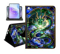 JANENFNA Slim Folio Case Compatible with Samsung Galaxy Tab S9 11" 2023, Tab S9 FE 10.9", Tab S10 FE/S10/S10 Lite, 360 Rotating Stand Cover, Auto Sleep/Wake, Stained Glass Dragon Peony