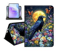 JANENFNA Slim Folio Case Compatible with Samsung Galaxy Tab S9 Plus/S9 FE Plus/S10 Plus 12.4", 360 Rotating Stand Cover, Auto Sleep/Wake, Black Raven Moonlight Art