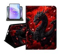 JANENFNA Slim Folio Case Compatible with Samsung Galaxy Tab S9 Plus/S9 FE Plus/S10 Plus 12.4", 360 Rotating Stand Cover, Auto Sleep/Wake, Crimson Black Dragon