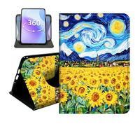 JANENFNA Slim Folio Case for Amazon Fire 7 7" 2015/2017/2019, 360 Rotating Stand Cover, Auto Sleep/Wake, PU Leather Cover with TPU Bumper, Van Gogh Sunflower Field