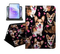 JANENFNA Slim Folio Case for Amazon Fire 7 7" 2015/2017/2019, 360 Rotating Stand Cover, Auto Sleep/Wake, PU Leather Cover with TPU Bumper, Corgis Hearts