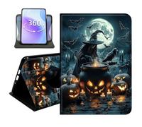 JANENFNA Slim Folio Case for Amazon Fire HD 10 10.1" 2015/2017/2019, 360 Rotating Stand Cover, Auto Sleep/Wake, PU Leather Cover with TPU Bumper, Witch Cauldron Halloween