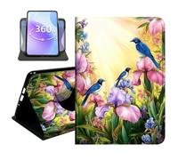 JANENFNA Slim Folio Case for Amazon Fire HD 10 10.1" 2015/2017/2019, 360 Rotating Stand Cover, Auto Sleep/Wake, PU Leather Cover with TPU Bumper, Blue Birds & Iris Blooms