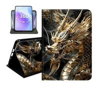 JANENFNA Slim Folio Case for Amazon Fire HD 8 8" 2016/2017/2018, 360 Rotating Stand Cover, Auto Sleep/Wake, PU Leather Cover with TPU Bumper, Golden Dragon Head
