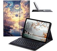 JANENFNA Tablet Case with Keyboard for Amazon Kindle Fire HD 10 / Kindle Fire HD 10 Plus (10.1" 13th/11th Generation), Slim Detachable Wireless Bluetooth Keyboard Case -Owl & Rose Mountain