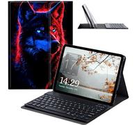 JANENFNA Tablet Case with Keyboard for iPad 10.9 Inch iPad Air 5th/4th Generation Case 2022/2020, Slim Detachable Wireless Bluetooth Keyboard Case for iPad Pro 11 Inch -Neon Wolf