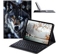 JANENFNA Tablet Case with Keyboard for iPad 10.9 Inch iPad Air 5th/4th Generation Case 2022/2020, Slim Detachable Wireless Bluetooth Keyboard Case for iPad Pro 11 Inch -Heterochromatic Wolf