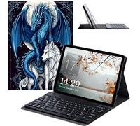JANENFNA Tablet Case with Keyboard for iPad 10.9 Inch iPad Air 5th/4th Generation Case 2022/2020, Slim Detachable Wireless Bluetooth Keyboard Case for iPad Pro 11 Inch -Blue Dragon & White Wolf