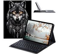 JANENFNA Tablet Case with Keyboard for iPad 10.9 Inch iPad Air 5th/4th Generation Case 2022/2020, Slim Detachable Wireless Bluetooth Keyboard Case for iPad Pro 11 Inch -Feathered Wolf