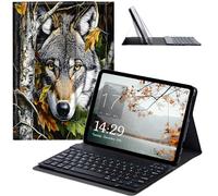 JANENFNA Tablet Case with Keyboard for iPad 10.9 Inch iPad Air 5th/4th Generation Case 2022/2020, Slim Detachable Wireless Bluetooth Keyboard Case for iPad Pro 11 Inch -Wolf in Autumn Foliage