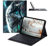 JANENFNA Tablet Case with Keyboard for iPad 10.9 Inch iPad Air 5th/4th Generation Case 2022/2020, Slim Detachable Wireless Bluetooth Keyboard Case for iPad Pro 11 Inch -Space Neon Wolf