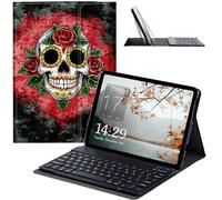 JANENFNA Tablet Case with Keyboard for iPad 10.9 Inch iPad Air 5th/4th Generation Case 2022/2020, Slim Detachable Wireless Bluetooth Keyboard Case for iPad Pro 11 Inch -Rose Sugar Skull Art