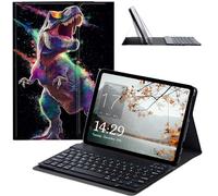JANENFNA Tablet Case with Keyboard for iPad 10.9 Inch iPad Air 5th/4th Generation Case 2022/2020, Slim Detachable Wireless Bluetooth Keyboard Case for iPad Pro 11 Inch -Neon T-Rex Dinosaur