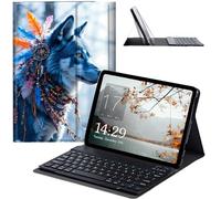 JANENFNA Tablet Case with Keyboard for iPad 10.9 Inch iPad Air 5th/4th Generation Case 2022/2020, Slim Detachable Wireless Bluetooth Keyboard Case for iPad Pro 11 Inch -Tribal Feathered Wolf