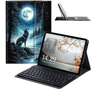 JANENFNA Tablet Case with Keyboard for iPad 10.9 Inch iPad Air 5th/4th Generation Case 2022/2020, Slim Detachable Wireless Bluetooth Keyboard Case for iPad Pro 11 Inch -Wolf & Full Moon