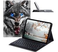 JANENFNA Tablet Case with Keyboard for iPad 10.9 Inch iPad Air 5th/4th Generation Case 2022/2020, Slim Detachable Wireless Bluetooth Keyboard Case for iPad Pro 11 Inch -Fierce Blue - Eyed Wolf
