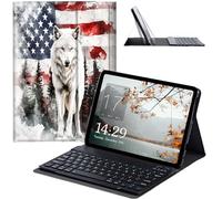 JANENFNA Tablet Case with Keyboard for iPad 10.9 Inch iPad Air 5th/4th Generation Case 2022/2020, Slim Detachable Wireless Bluetooth Keyboard Case for iPad Pro 11 Inch -USA Flag White Wolf