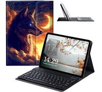 JANENFNA Tablet Case with Keyboard for iPad 10.9 Inch iPad Air 5th/4th Generation Case 2022/2020, Slim Detachable Wireless Bluetooth Keyboard Case for iPad Pro 11 Inch -Sunset Cloud Wolf