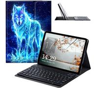JANENFNA Tablet Case with Keyboard for iPad 10.9 Inch iPad Air 5th/4th Generation Case 2022/2020, Slim Detachable Wireless Bluetooth Keyboard Case for iPad Pro 11 Inch -Blue Fire Wolf