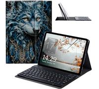 JANENFNA Tablet Case with Keyboard for iPad 10.9 Inch iPad Air 5th/4th Generation Case 2022/2020, Slim Detachable Wireless Bluetooth Keyboard Case for iPad Pro 11 Inch -Blue Tribal Wolf