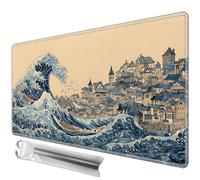 JANENFNA TCG Card Playmat 24" x 14" with Storage Bags for MTG Game Play Mats, Premium Stitched Non-Slip Rubber Tabletop Magic Play Mats Desk Duel Card Breaking Mats, Sea Wave Castles